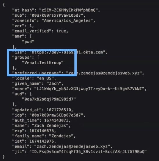 SSO connection test showing multiple groups in return JSON value