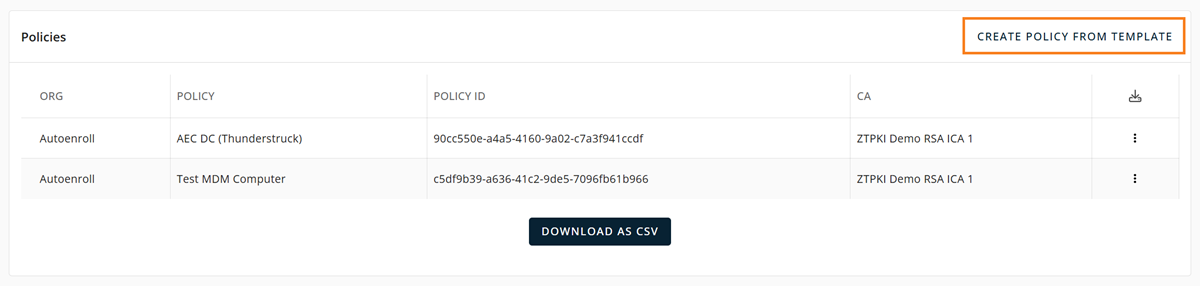 Adding policies from a template