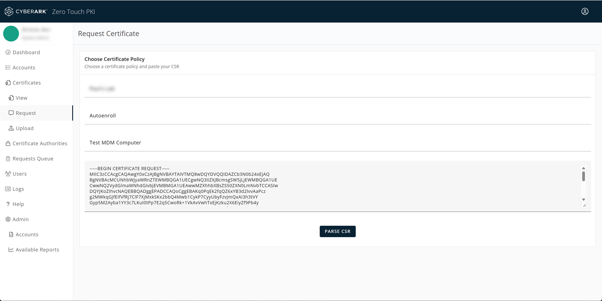 Requesting a certificate